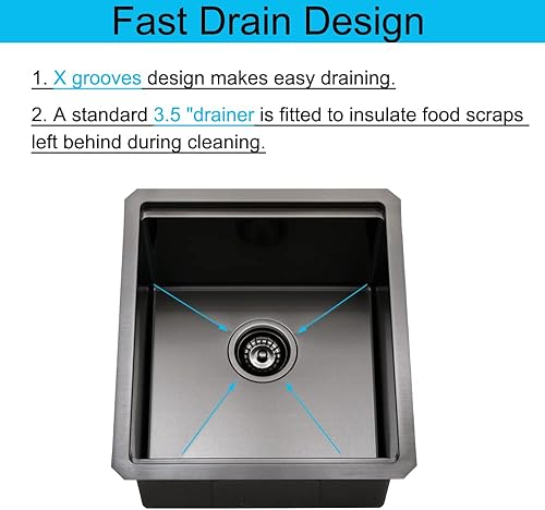 Miniatura 5 de Fregadero de barra de montaje inferior negro, 12 x 15 pulgadas, de acero inoxidable negro, fregadero de cocina para caravana con tabla de cortar