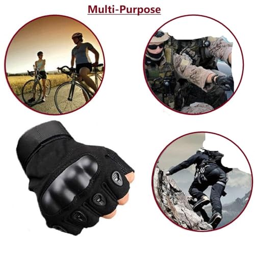 Image of Gloves for Men Bike Riding Half Finger | Hard Knuckle Protection, Breathable & Adjustable Wrist Strap | Hand Gloves for Bike Riding /Cycling, Gym | Army Green - 1 Pair (Black)