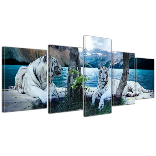 Bilderdepot24 Leinwandbild Tiger II - 200x80 cm 5 teilig - fertig gerahmt, direkt vom Hersteller