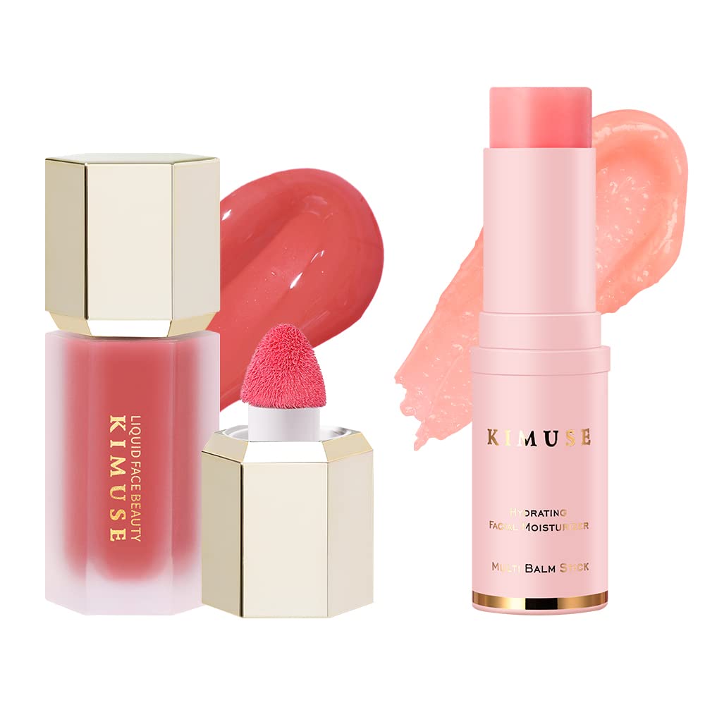 KIMUSE Soft Liquid Blush for Cheeks & Hydrating Moisturizing Stick for Face Skin Care