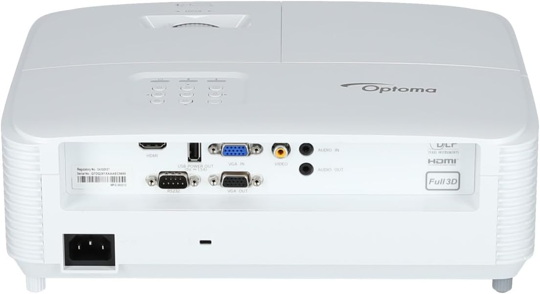 Arka view of the Optoma X309ST projector showing all input and output ports.