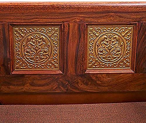 Image of Solid Sheesham Wood 1 Seater Wooden Sofa Chair with Cream Cushions | X Design Wooden Loveseat Couch for Home, Office & Lounge | Walnut Finish