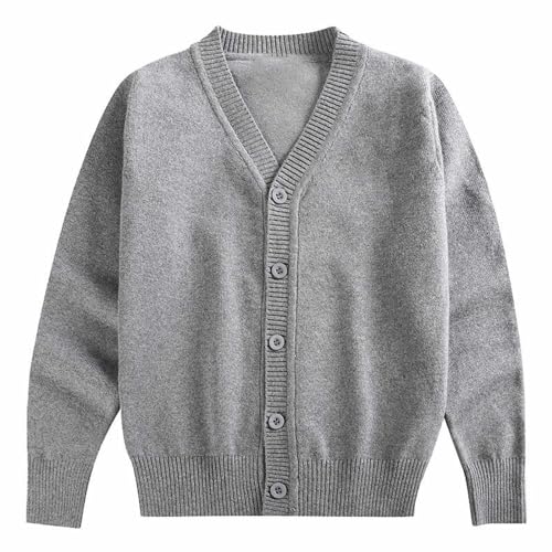 Girls Boys School Uniform Sweater Cardigan Long Sleeve Button Down V-Neck Classic Soild Knit Cardigan Tops Soft Outwear