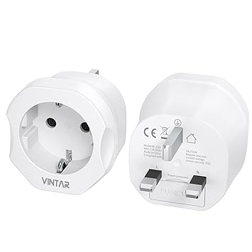 VINTAR [2-pack] European to UK Plug Adaptor, EU to UK Plug Adapter,2 Pin to 3 Pin Adapter Plug UK from France,Spain,Germany to UK,White