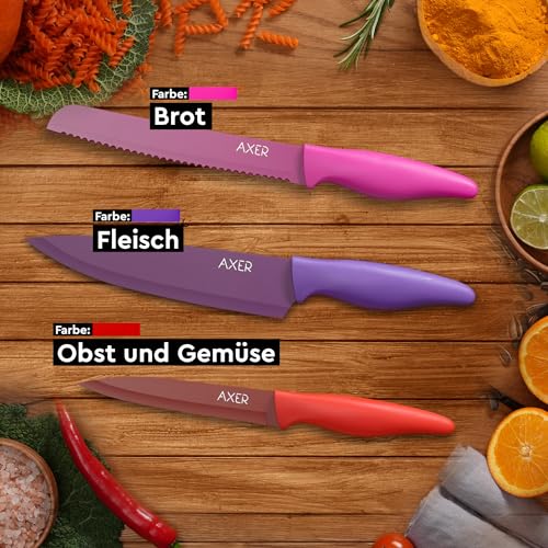 Axer Scharfe Messer Set für Küche - 3-teilig Küchen Messerset Bunt - Sehr Scharfe Küchenmesser Set Profi Koch Messerset Edelstahl - Bunte… – Ansicht 3