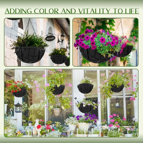 Funnymoom 12 Pack 14 Inch Round Hanging Basket Liners Fabric Hanging Plant Liners Replacement Coconut Fiber Liner Alternative Non-Woven Planter Liners for Outdoor Plants Avoid Bird Nesting - Thumbnail 7