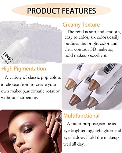 Matte Glitter White Eyeshadow Stick-2Pcs Waterproof Long Lasting Matte Shimmer Metallic Eye Shadow Eye Liner Crayon Automatic Makeup Pencil,Cream Eye Highlighter Brightener Pen,Highly Pigmented- 01+02 #TOP4