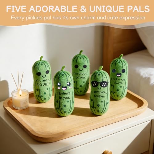 Image of Emotional Support Pickles Plush Set, 5 Soft Squishy Toys Stuffed Animal with Carrying Basket, Cute Cuddly for Loved Ones of All Ages, Stress Relief Funny Gifts (Pickles)