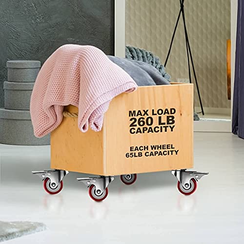 Online Best Service 4 Pack Caster Wheels Swivel Plate On Red Polyurethane Wheels (2 Inch With Brake) #TOP3