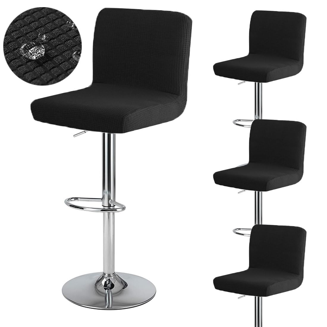Housses De Tabouret De Bar Avec Dossier - 4 Pièces Noires Imperméables Et Extensibles - Pour Cuisine Et Salle à Manger