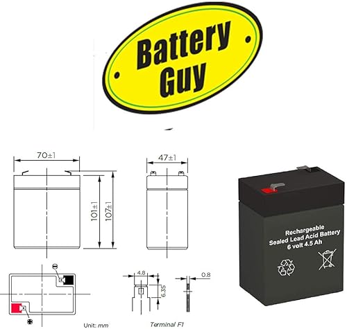 Miniatura 4 de Batería SLA de repuesto 5EFF2 de 6 V 4.5 Ah  equivalente a la marca BatteryGuy (Recargable), cantidad de 1