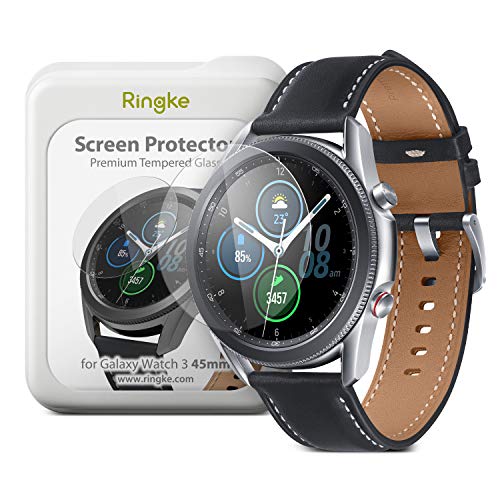 Ringke Invisible Defender Glass 4 Pack Compatible with Galaxy Watch 3 45mm Tempered Glass Screen Protector, Ultimate Clear Shield, High Definition Quality, 9H Hardness Technology