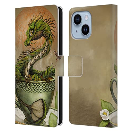 Étui rabat iPhone 14 Plus Thé Vert Dragons contre les rayures et chutes du quotidien