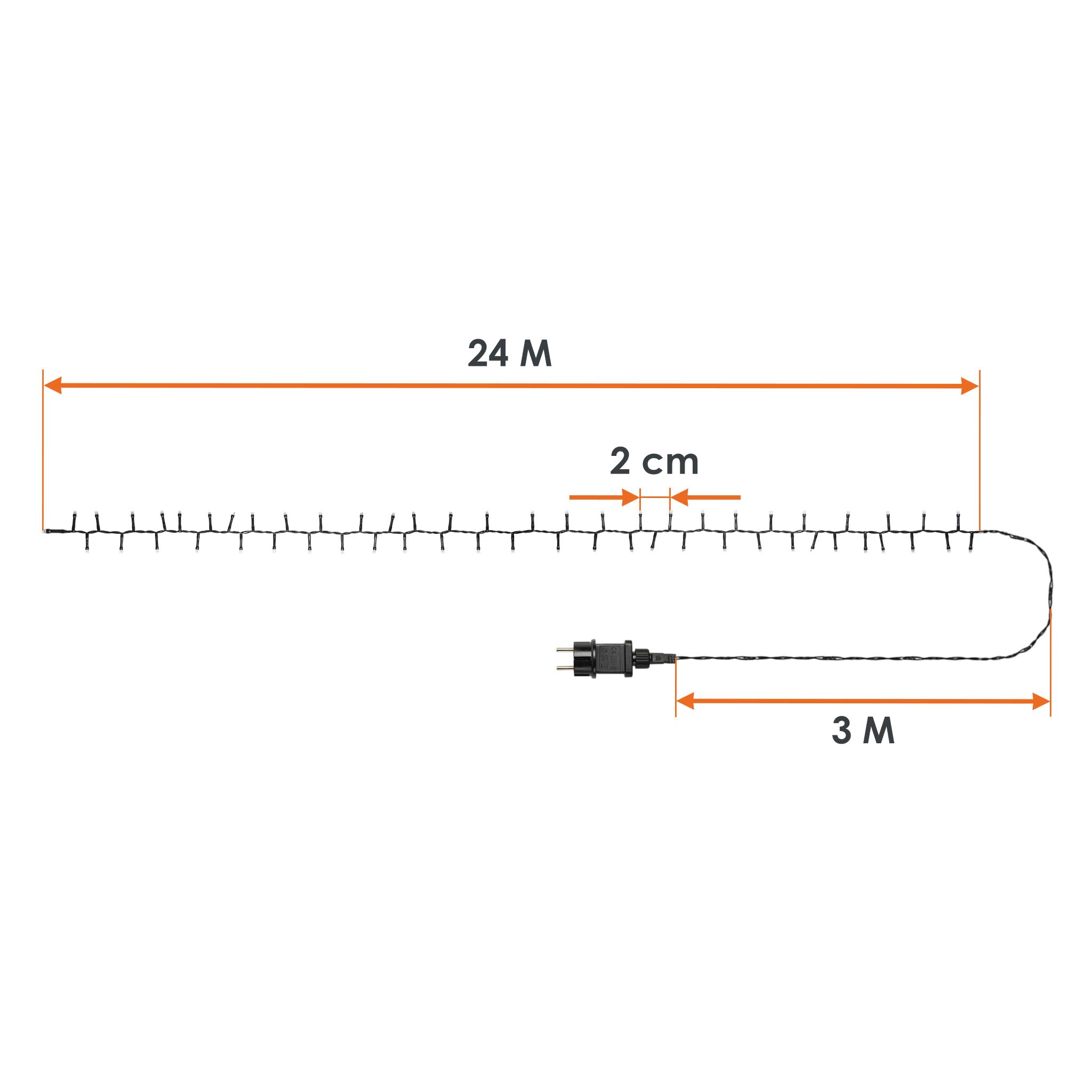 Spetebo Łańcuch świetlny LED w kształcie pęczków, ekstra ciepła biel – 24 m / 1200 diod LED – drzewko bożonarodzeniowe do ogrodu, IP44, z kablem zasilającym, oświetlenie bożonarodzeniowe do użytku
