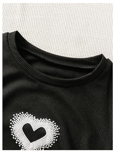 OYOANGLE Girl's Heart Print Short Sleeve Ruched Dress Crew Neck Drawstring Bodycon Casual Dresses3