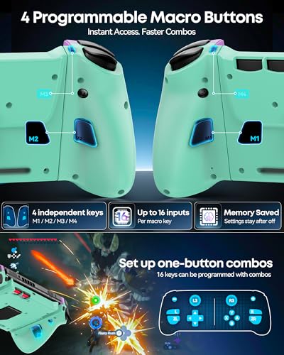 Image of OIVO Switch 1 /2 Controller for Original /OLED /Switch 2 Console, Stretchable Switch Handheld Joypad Ergonomic Grip for NS Pro Controller with RGB Light, TMR Joystick, Turbo, 4 Macro, Purple & Green