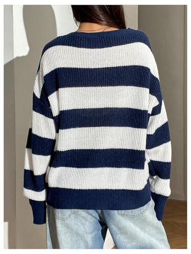 Floerns Women's Striped Boat Neck Loose Sweater Long Sleeve Drop Shoulder Pullover Top2
