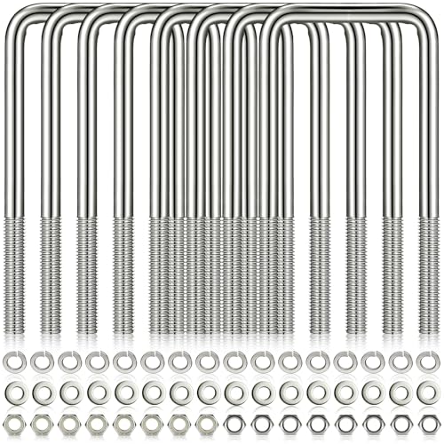8 Pcs 304 Stainless Steel Square U-Bolt, 1/2 D x 3 1/16 W x 7 5/16 Inch