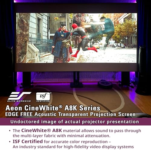 Image of Elite Screens Aeon CineWhite A8K, 123 inch Diag, 16:9 Aspect Ratio, ISF Certified 8K Ultra HD Home Theater Fixed Frame Edge Free Projection Sound Transparent Perforated Weaved Screen, AR123H-A8K