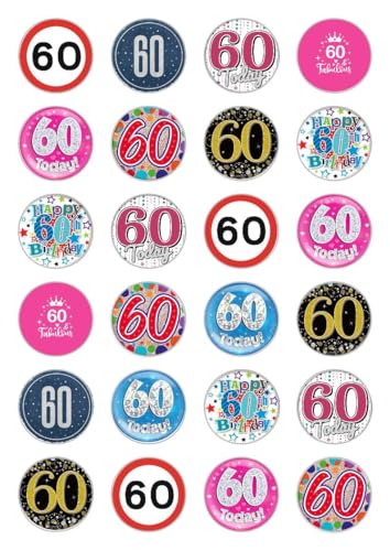 24 x 60th Birthday Edible Rice Wafer Paper Cupcake Toppers Cake Decorations Sixtieth bday celebration man women