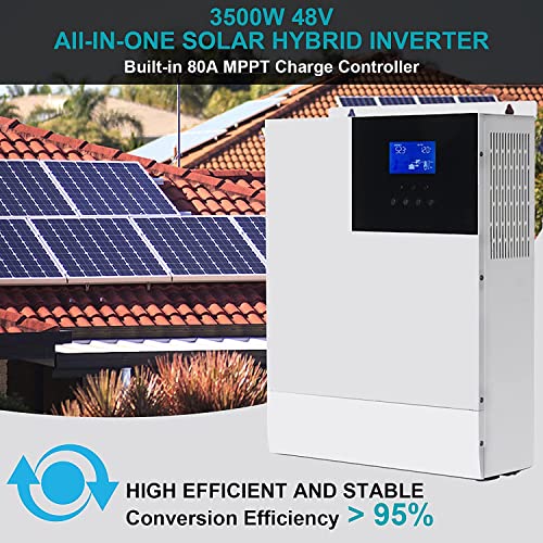 3500W Solar Inverter Pure Sine Wave 48V Dc To 110V 120V Ac Solar Power Inverter Off-Grid Inverter Built-In 80A Mppt Charge Controller Work For 48V Lead Acid Or Lithium Battery #TOP6