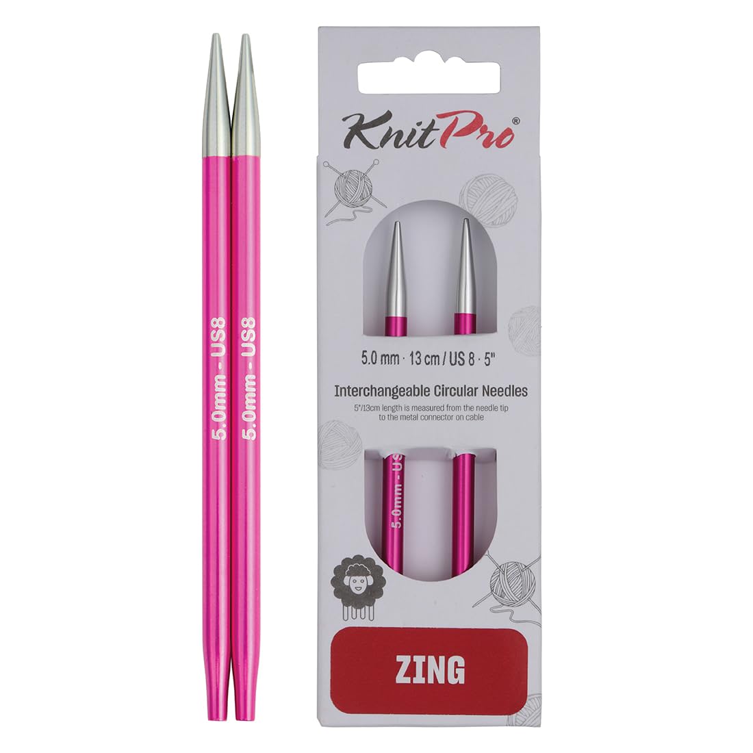 KnitPro Zing Interchangeable Circular Needles 5" (13cm) | 5.00mm