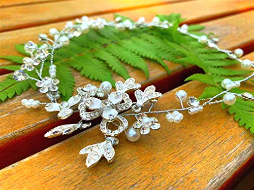 Cathercing Bohemian Women Wedding Headband Bridal Headband For Women Wedding Hair Accessories For Bride Flower Girl Hair Clips Pins Headpiece Floral Hair Piece For Wedding Party Prom (Silver) #TOP6