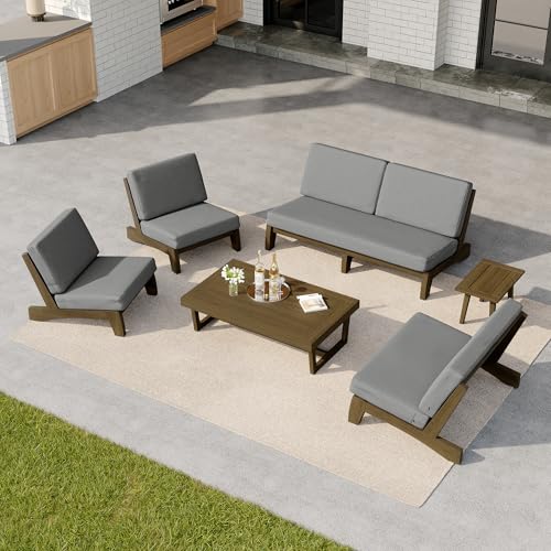 Image of Pia Ricoo 6-Piece Patio Furniture Set, Outdoor Sectional Sofa with Loveseat, 2 Chairs, Coffee Table & Side Table, All-Weather Conversation Set for Backyard /Deck /Lawn - Gray