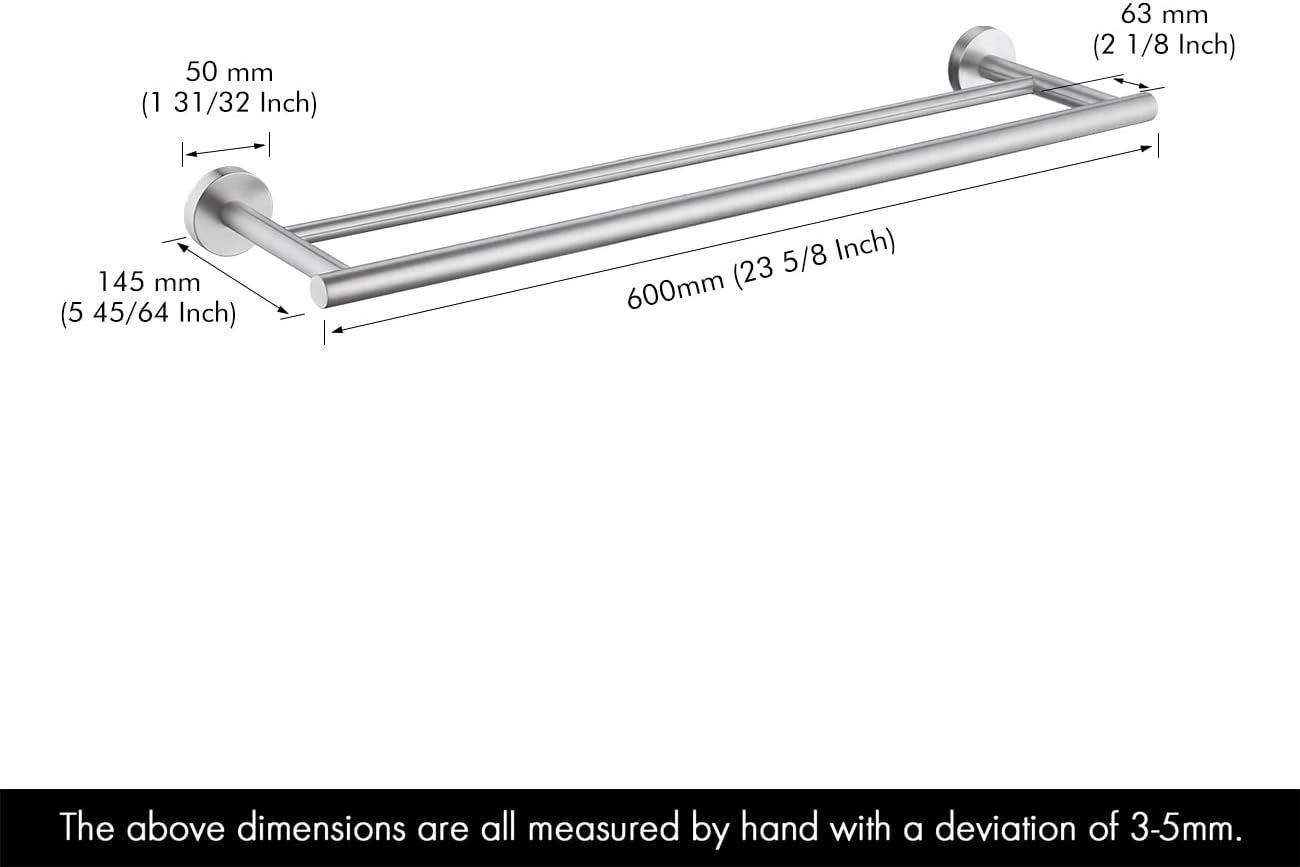 KES Double Towel Bar 23.6 Inch Bathroom Kitchen Towel Holder Dual Towel Rod Rustproof Wall Mount SUS304 Stainless Steel Brushed Finish, A2001S60-2
