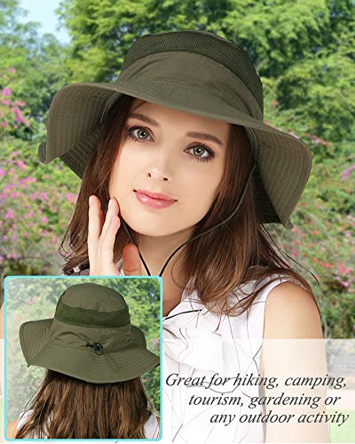 Yoyeah Upf 50+ Wide Brim Sun Protection Hat Outdoor Mesh Sun Hat Windproof Fishing Hats Army Green #TOP4