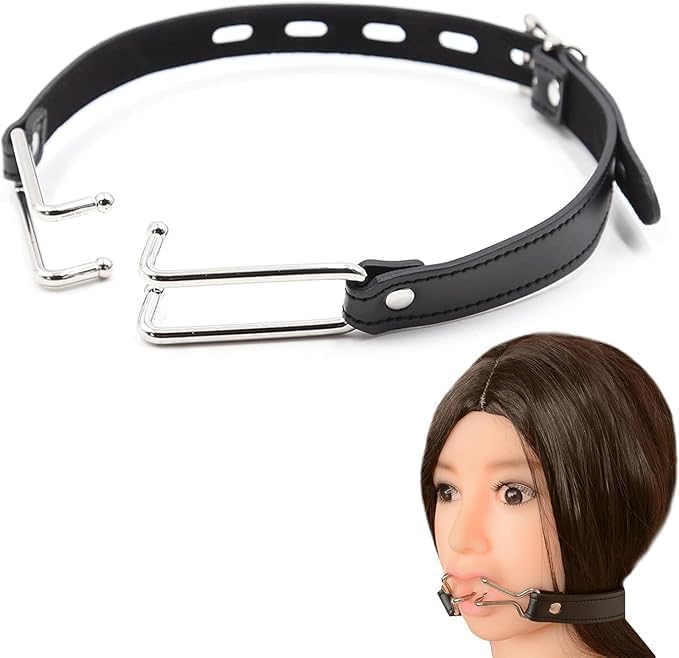 Mouth Hook Leather Neck Collar Lockable Nose Hook Kidnapping SM Sex Toy Headgear Sex Toy Mouth Separator Choker Adjustable Pin Buckle