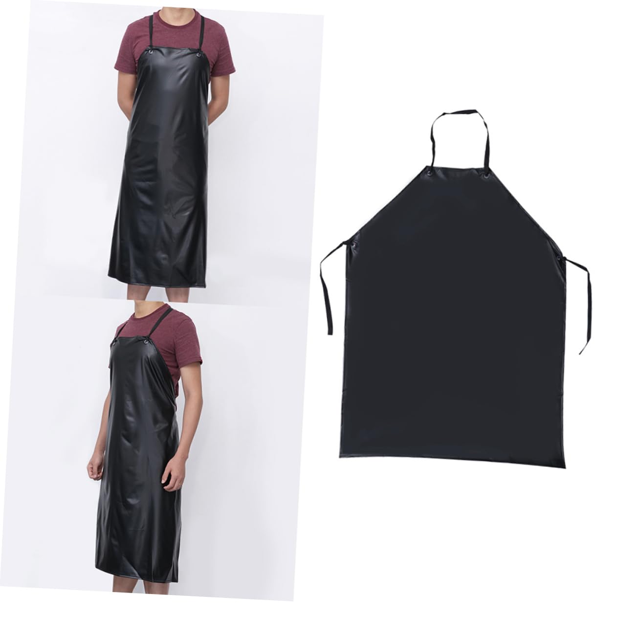 BESTYASH 3 piezas Delantal de PVC para Cocina Resistente Grasas Ácidos y Álcalis Delantal Multifuncional Sin Mangas para Uso Hogar y Color Negro