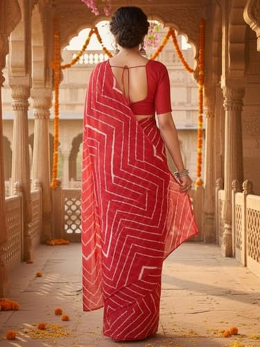 Image of AKHILAM Women's Georgette Solid Ready To Wear one Minute Saree With Unstitched Blouse Piece