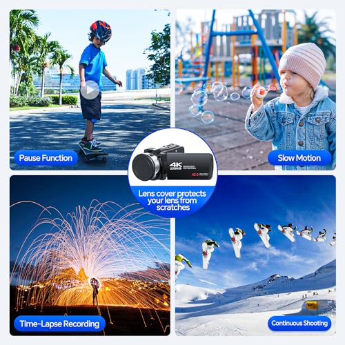 Image of 4K Video Camera Camcorder 42MP Vlogging Camera for YouTube with 3 inch 270 Rotation Screen, 18X Digital Zoom Cam Corder, 2 Rechargeable Batteries, 32GB SD Card & Remote Control