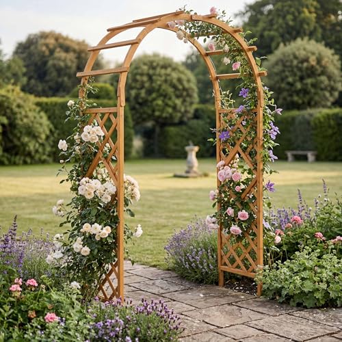 Mendler Rosenbogen HWC-Q20 Rankgitter Rosenspalier Rankhilfe Torbogen Garten Holz FSC-Zertifiziert 210x126x60cm - Natur