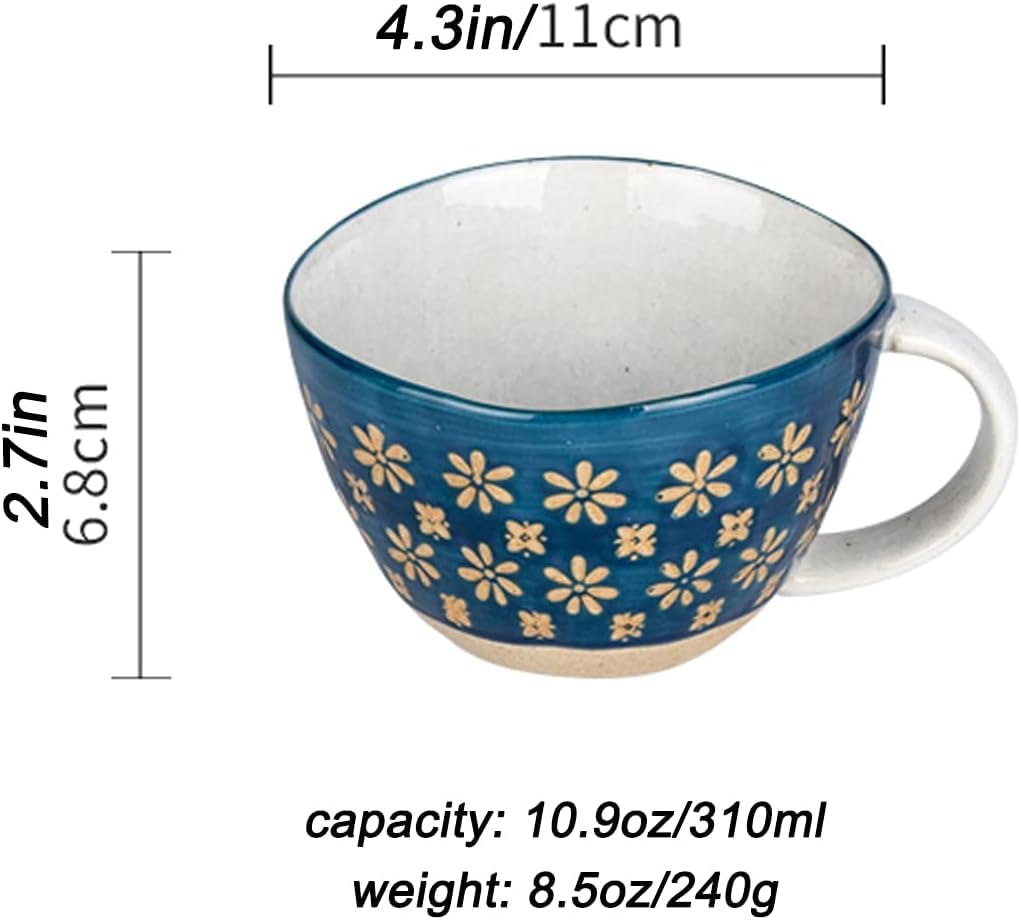 Keramik Kaffeebecher Kaffeetasse, Keramikbecher, dekorative Tasse, Emaille-Becher mit Henkel, Tasse im japanischen Stil, handbemaltes Muster, 11 Unzen, 1 Stück(D)