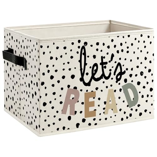 CUANFDDSF Boho Nursery Book Foldable Storage Bins Box with Handles, Let's Read Classroom Decorative Storage Boxes Baskets Toybox Organizer for Reading Nook Corner Room Home Library Kids Bedroom