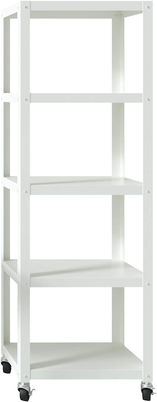 Space Solutions Cooper 5-Shelf Steel Metal Bookcase, White Finish, 72 in x 24 in x 14 in, Mobile Shelving Unit with Wheels, Durable Open Shelving for Office, Kitchen, Craft Room, Pantry Storage