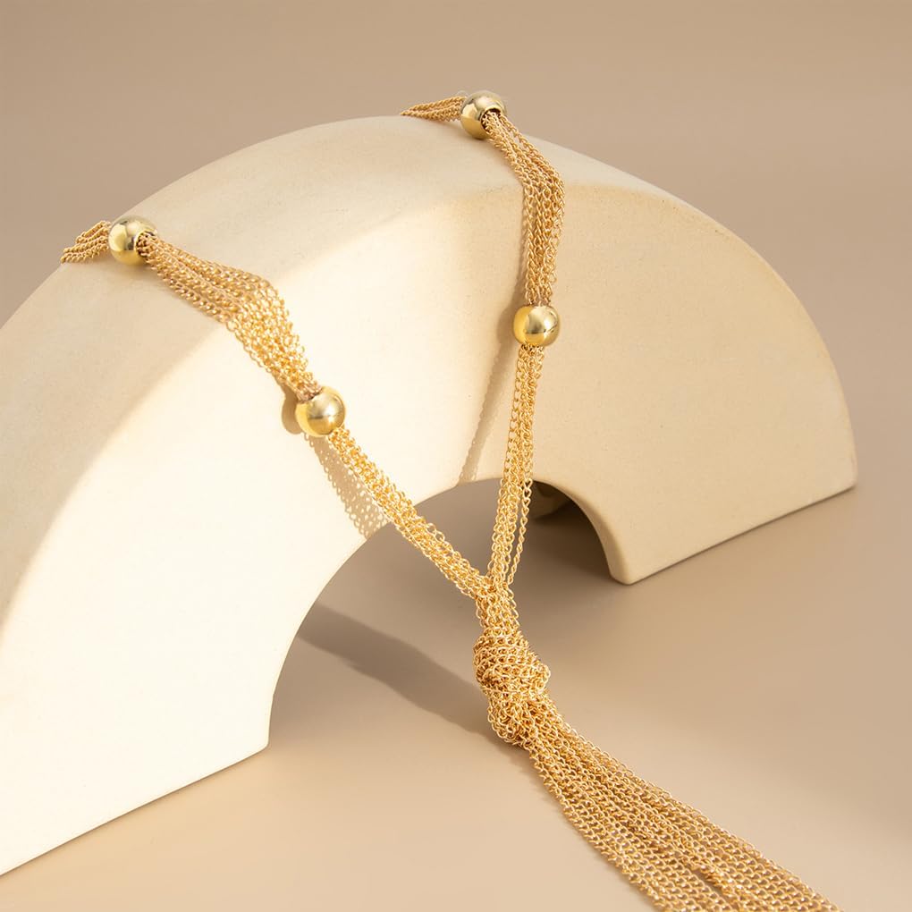 GIGB PBDK Long Gold Knot Statement Necklace for Women Dainty Minimalist Tassel Chain Y Choker Necklace Simple Charm Trendy Accessories - Image 6