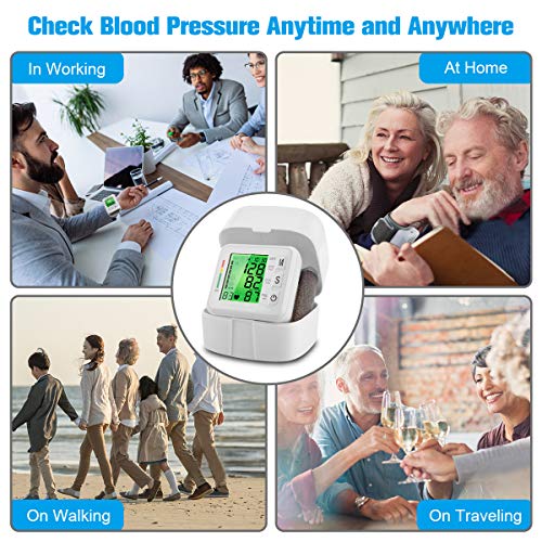 Topffy Blood Pressure Monitor,Wrist Digital BP Cuff Automatic BP Machine 99 * 2 Reading Memory Rechargeable Large Tri-Backlit Pulse Rate Monitoring Meter Wrist Blood Pressure Monitor