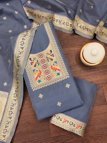Image of DEVANGI Women's Banarasi Silk Unstitched Salwar Suit Dress Material With Dupatta