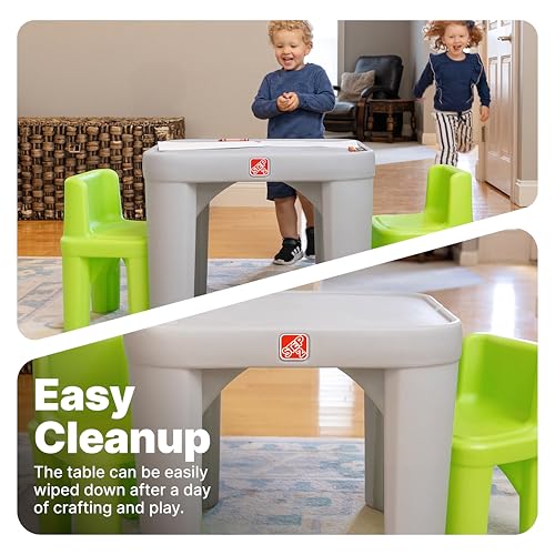 Step2 Mighty My Size Kids Table & Chair Set, Playroom Activity Table for Arts & Crafts, Made of Durable Plastic, For Toddlers 2+ Years Old, Gray & Green - Thumbnail 3