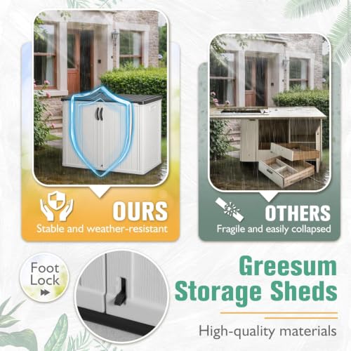 Image of Greesum Outdoor Storage Cabinet 30 CuFt, Resin Large Storage Box Weather Resistance with Lockable Doors, Easy to Assemble, Horizontal Storage Shed for Garden, Patio, Backyard, White (Without Shelf)