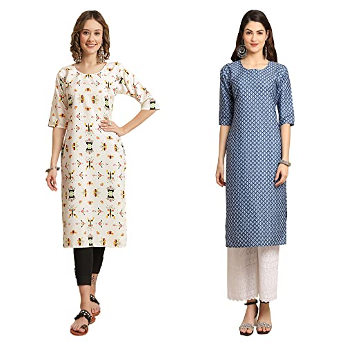 Image of Pinkmint Women's Crepe Digital Print Straight Kurta [Pack of 2]