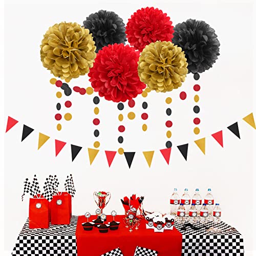 Image of Red-Black Gold Casino-Theme Graduation Party-Decorations - 23pcs Kits Game Night Streamer Tissue Paper Pom Poms,Tassel Garland Banner,Birthday Wedding Baby Bridal Shower Decor Lasting Surprise