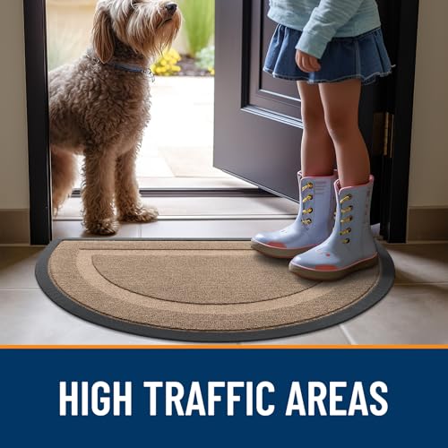 Image of OLANLY Half Circle Door Mat Indoor Outdoor Entrance Welcome, Waterproof All-Season, All-Weather Doormat, Sturdy Natural Rubber, Low Profile, Easy Clean Patio Porch Entryway Mat, 33x21, Mocha