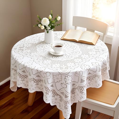 Nappe carrée en dentelle 89 x 89 cm, nappes en dentelle et petites nappes de style vintage pour tables basses rondes, nappe brodée en tissu dentelle blanche pour...