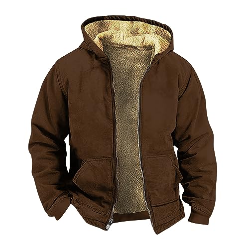 Hoodies for Men Full Zip Up Hoodie Thick Fleece Jacket Sherpa Lined Flannel Hoodie Fall Fashion Warm Soft Coat