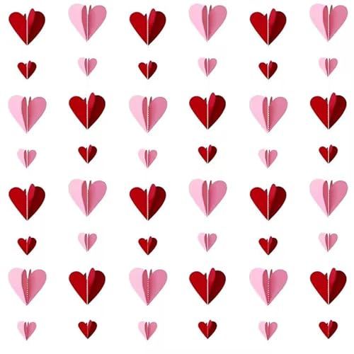 19.7Ft Valentines Day Decorations 3D Heart Garland Paper Hanging Streamers