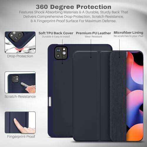 Image of Smart Folio Case Cover for Xiaomi Mi Pad 6 11 inch (2023) Auto Sleep /Wake Feature, Trifold Flip Stand, Pencil Holder| Slim Lightweight PU Exterior, TPU Transparent Back (Blue)